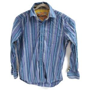 Robert Graham Shirt Mens Medium Striped Long Sleeve Button Down Cotton Blend‎